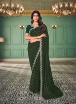 Chiffon Green Party Wear Embroidery Work Saree